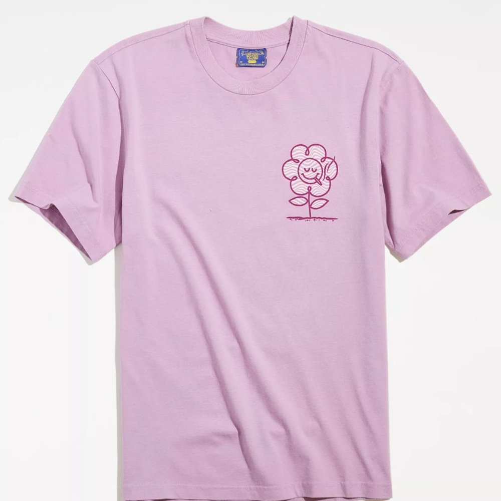 Coney Island Picnic Botanicals Short Sleeve Tee Shirt Flower Crew Neck Pink L